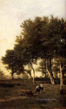 薪を運ぶ二人の少年のある風景 バルビゾン アンリ・ジョゼフ・ハルピニー Oil Paintings